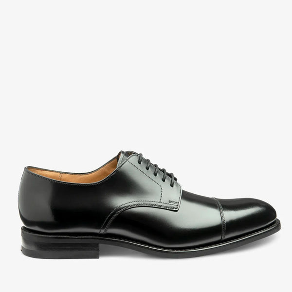 LOAKE 305 Polished Derby Toe Cap Shoes in Black