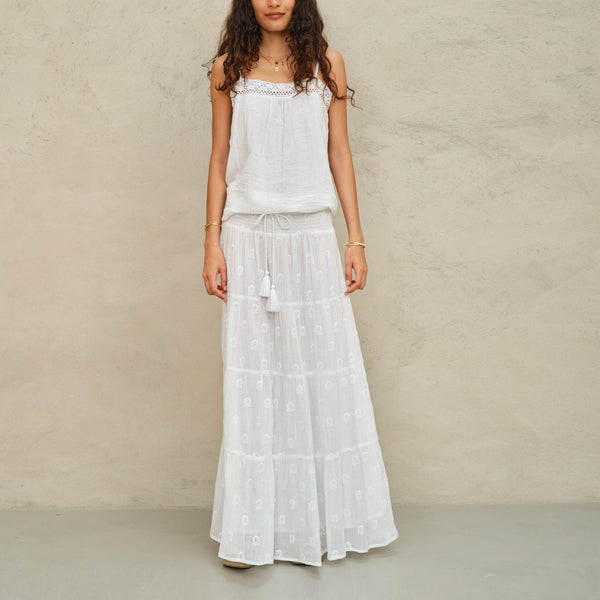 M.A.B.E Frani Embroidered Maxi Skirt in White