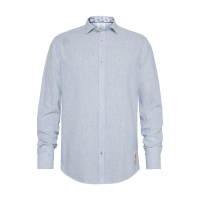 A FISH NAMED FRED Linen Stripe Shirt in Cobalt