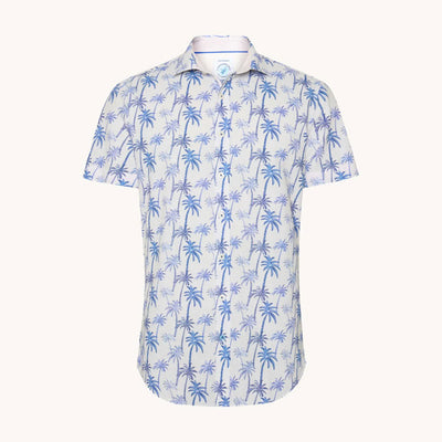 A FISH NAMED FRED Palm Trees Short Sleeve Shirt in Off White