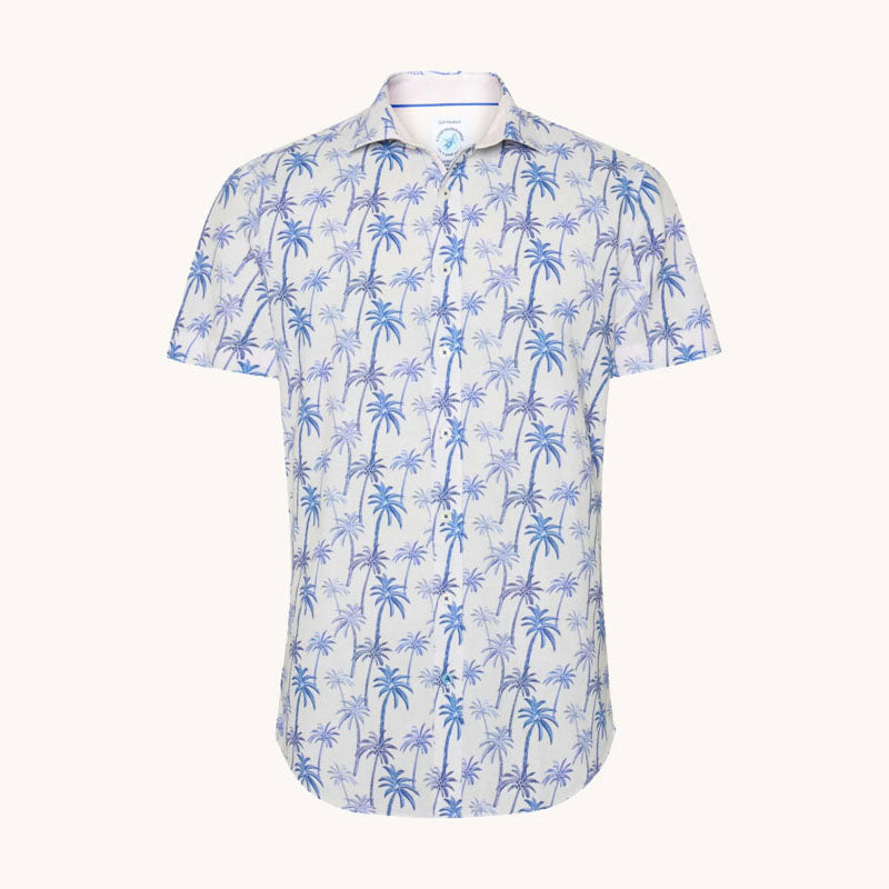 A FISH NAMED FRED Palm Trees Short Sleeve Shirt in Off White