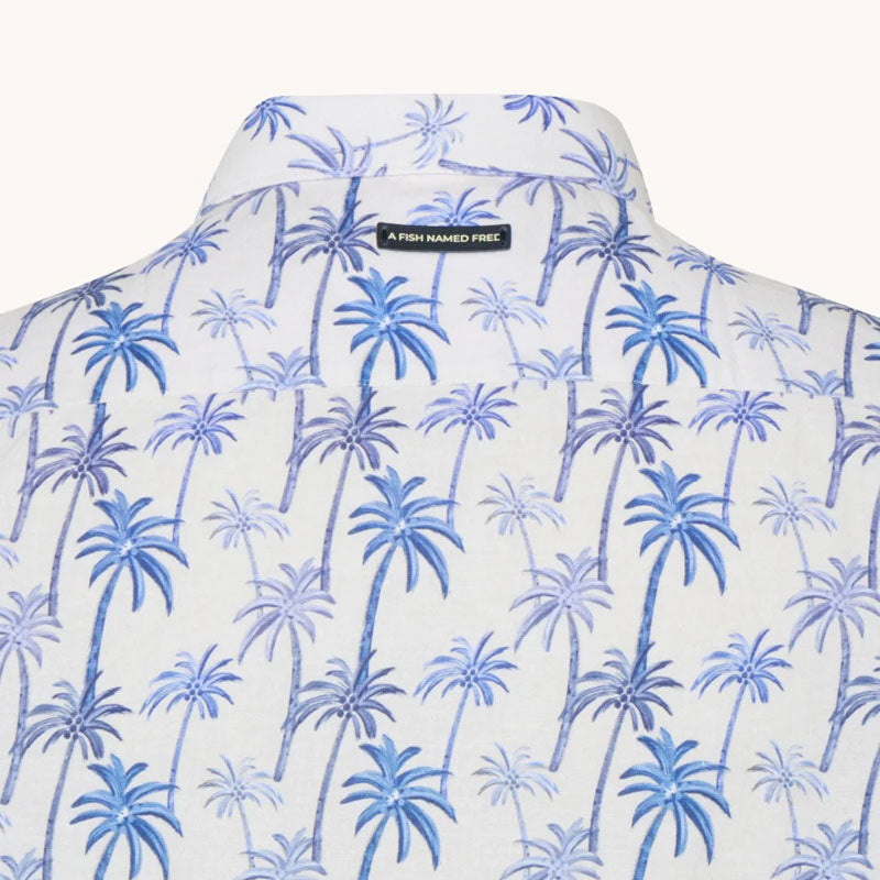 A FISH NAMED FRED Palm Trees Short Sleeve Shirt in Off White