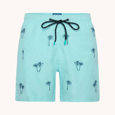 A FISH NAMED FRED Palm Tree Swimshort in Aqua Blue