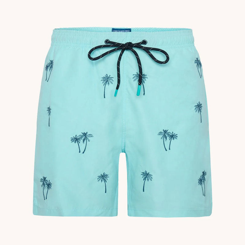 A FISH NAMED FRED Palm Tree Swimshort in Aqua Blue