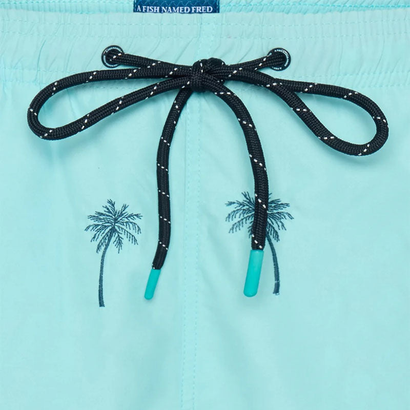 A FISH NAMED FRED Palm Tree Swimshort in Aqua Blue