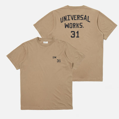 UNIVERSAL WORKS Jersey Print T Shirt in Sand