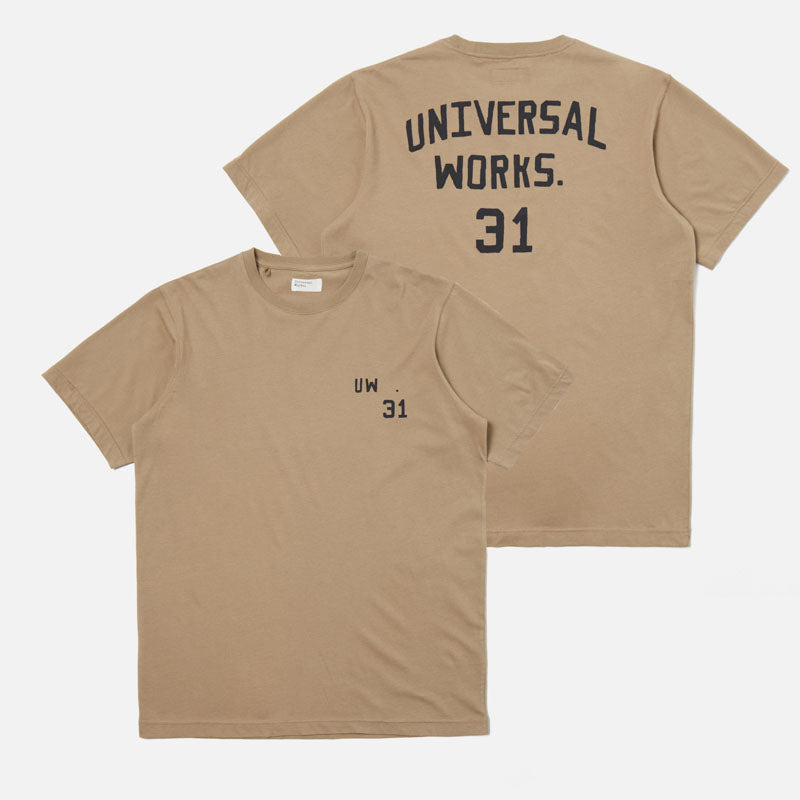 UNIVERSAL WORKS Jersey Print T Shirt in Sand