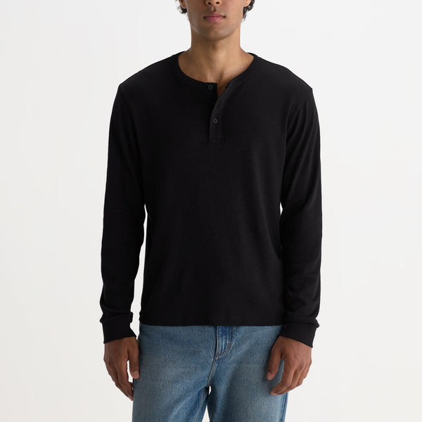 WAX LONDON Caleb Henley Long Sleeve T-Shirt in Black