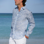 PINK HOUSE MUSTIQUE Mens Coral Stone Linen Shirt in Blue