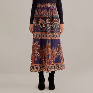 Ainika Tapestry Midi Skirt in Orange