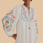 Embroidered Midi Dress in Off White