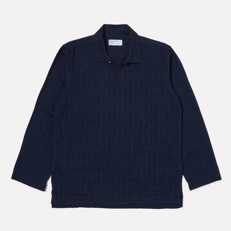 UNIVERSAL WORKS Smock Overshirt in Herringbone Indigo