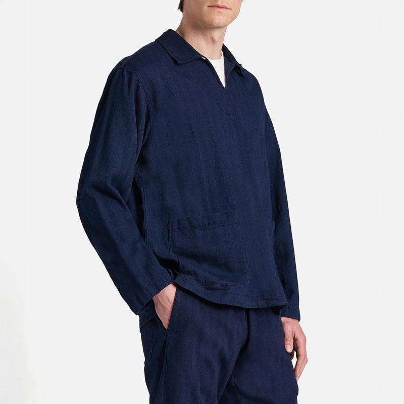 UNIVERSAL WORKS Smock Overshirt in Herringbone Indigo