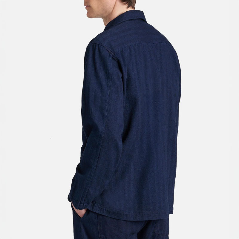 UNIVERSAL WORKS Smock Overshirt in Herringbone Indigo