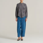 V DE VINSTER Pablo Embellished Stripe Shirt in Tartan Blue