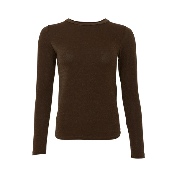 BLACK COLOUR BCFaye Lurex Long Sleeve Top in Chocolate