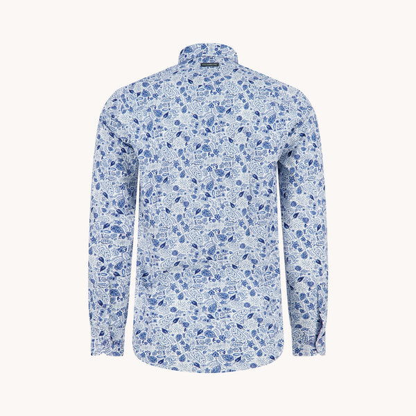 A FISH NAMED FRED Flower Lines Shirt in Cobalt