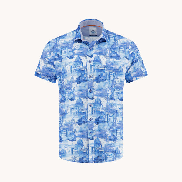 A FISH NAMED FRED Short Sleeve Island Shirt in Cobalt