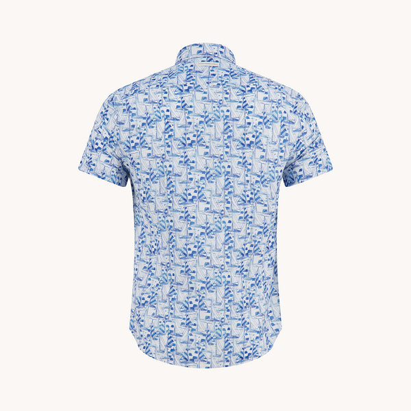 A FISH NAMED FRED Short Sleeve Sailing Boats Shirt in Light Blue