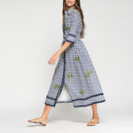 VILAGALLO Ikat Print and Palm Trees Dress in Blue
