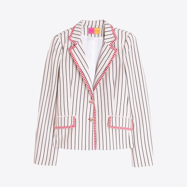 VILAGALLO Striped Jacket with Red Trim in White/Navy