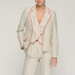 VILAGALLO Striped Jacket with Red Trim in White/Navy