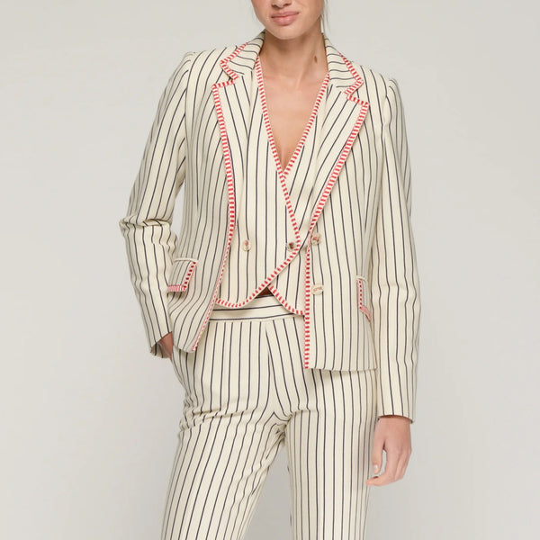 VILAGALLO Striped Jacket with Red Trim in White/Navy