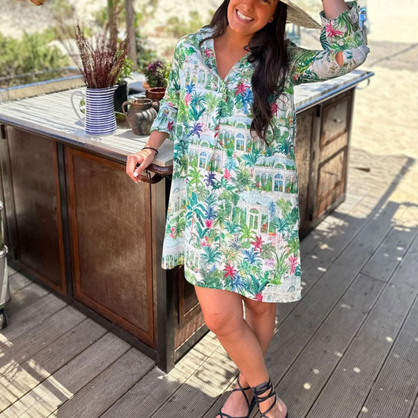 VILAGALLO Greenhouse Short Dress in Green