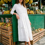 VILAGALLO Broderie Fringe Dress in White