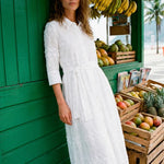 VILAGALLO Broderie Fringe Dress in White
