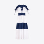VILAGALLO Two Tone Maxi Dress in White/Navy