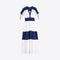 VILAGALLO Two Tone Maxi Dress in White/Navy