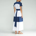 VILAGALLO Two Tone Maxi Dress in White/Navy