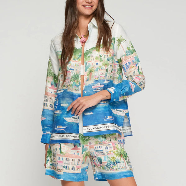 VILAGALLO Puerto Banas Print Shirt in Blue