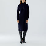 OUI Quarter Zip Funnel Neck Midi Dress in Dark Blue
