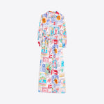 VILAGALLO Travel Stamp Print Dress in Multi