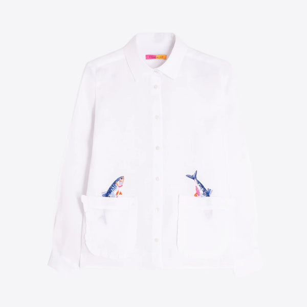 VILAGALLO Jumping Fish Shirt in White