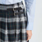 VILAGALLO Long Tartan Kilt Skirt in Grey/Navy