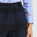 VILAGALLO Dorin Scallop Hem Check Trousers in Navy/Black