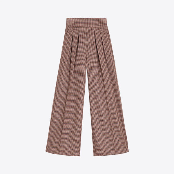 VILAGALLO Marian Houndstooth Wide Leg Trousers in Burgundy