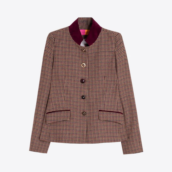 VILAGALLO Dori Houndstooth Jacket  in Burgundy