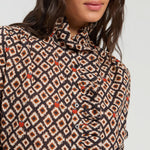 VILAGALLO Ikat and Ladybird Print Shirt in Brown/Black