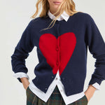 VILAGALLO Heart Print Cardigan in Navy/Red