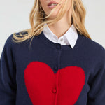 VILAGALLO Heart Print Cardigan in Navy/Red