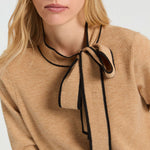 VILAGALLO Lazo Tie Neck Jumper in Beige/Black