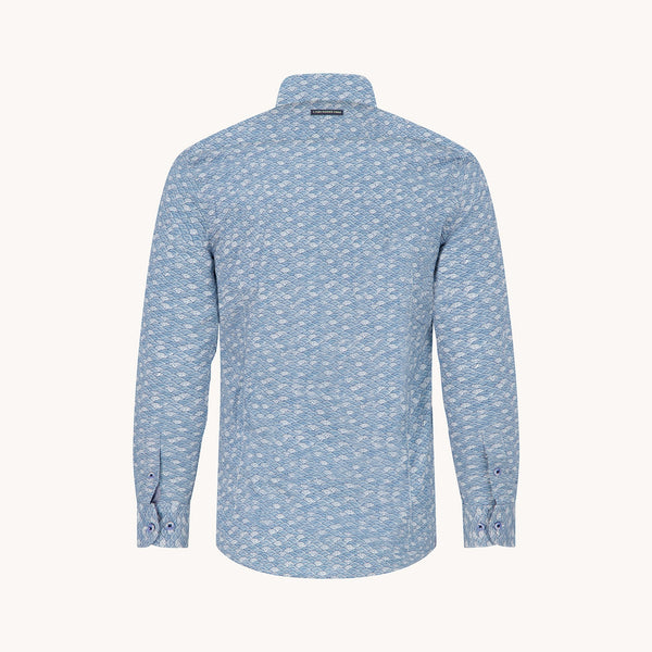 A FISH NAMED FRED Sea Pattern Shirt in Off White/Blue