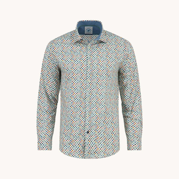 A FISH NAMED FRED Round Dot Print Shirt in Off White/Multi