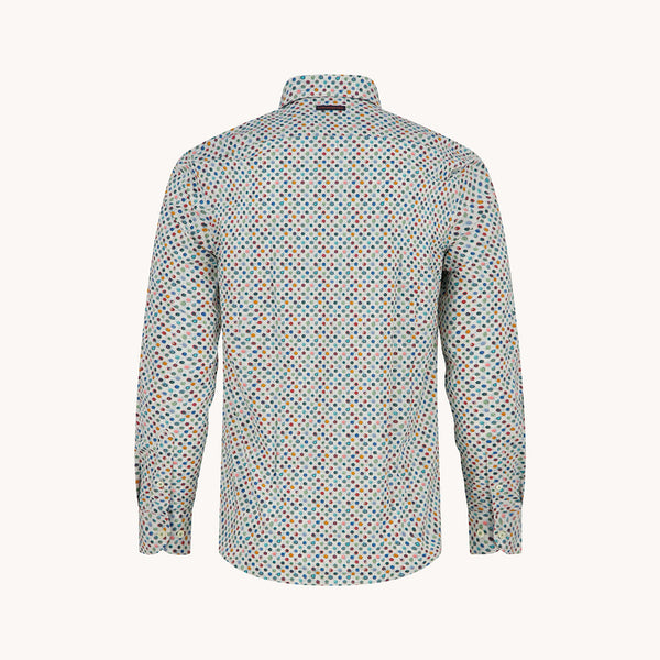 A FISH NAMED FRED Round Dot Print Shirt in Off White/Multi