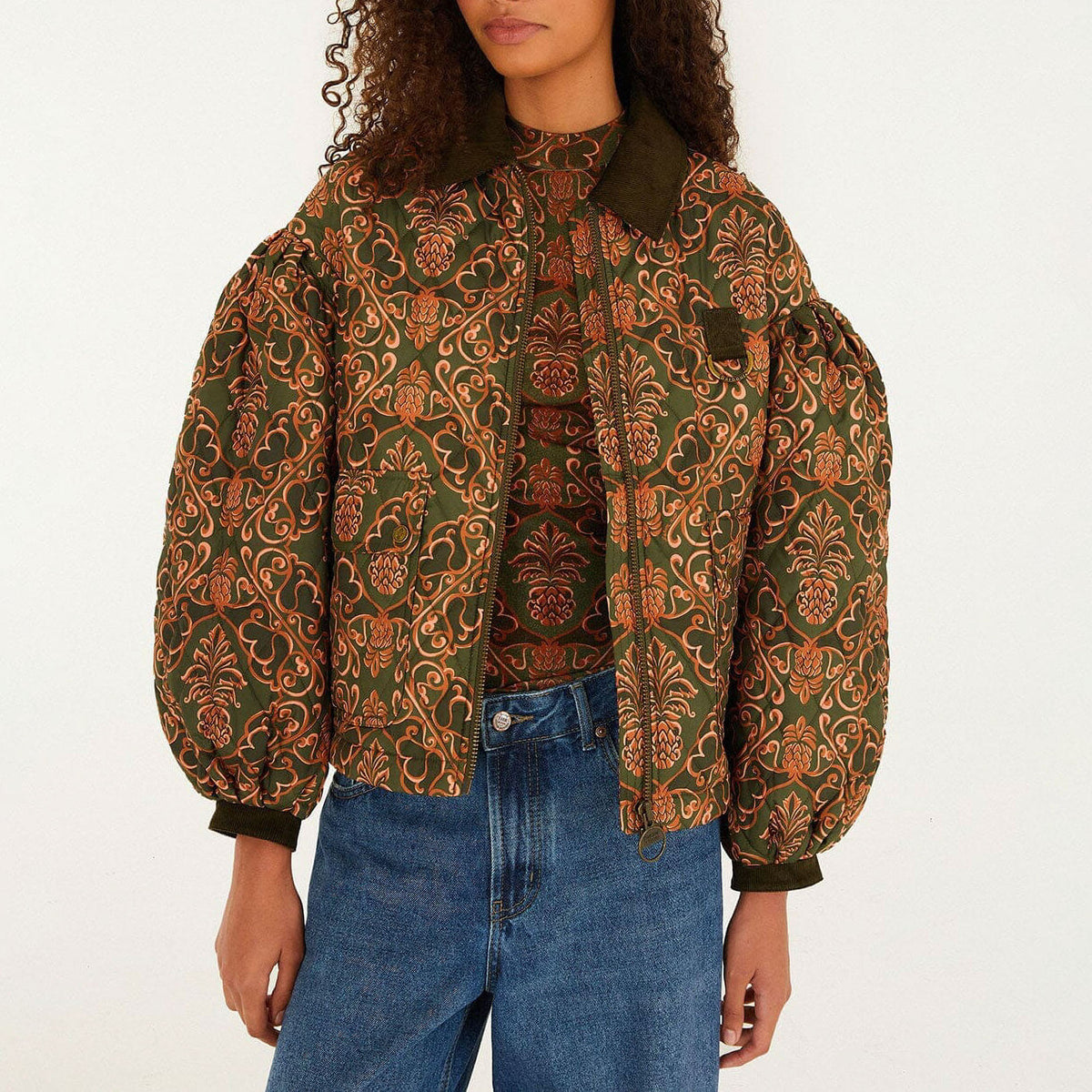 BARBOUR Barbour X Farm Rio Luisa Quilted Jacket in Green