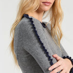 VILAGALLO Frill Rib Jumper in Grey Melange/Navy